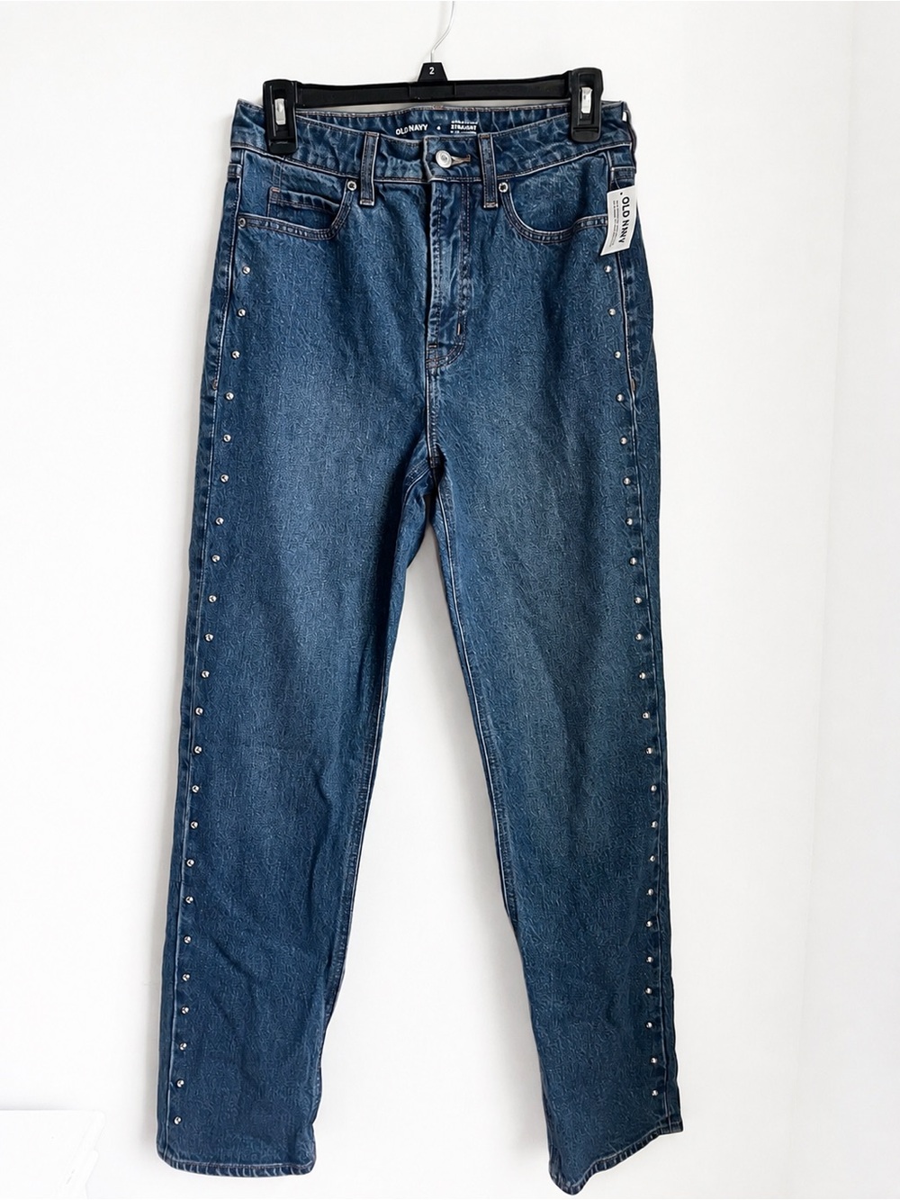 NWT Old Navy Extra High-Rise Straight Jeans with Side Studs Dark Wash